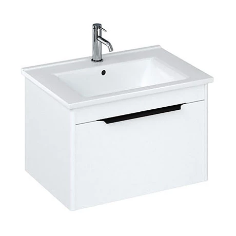 Britton Shoreditch 650mm Wall-Hung Single Drawer Vanity Unit with Black Handle - Matt White 1 Britton Shoreditch 650mm Wall-Hung Single Drawer Vanity Unit with Black Handle - Matt White