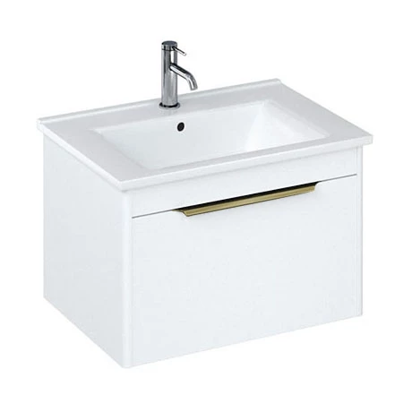 Britton Shoreditch 650mm Wall-Hung Single Drawer Vanity Unit with Brass Handle - Matt White 1 Britton Shoreditch 650mm Wall-Hung Single Drawer Vanity Unit with Brass Handle - Matt White