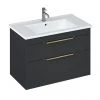 Britton Shoreditch 850mm Wall-Hung Double Drawer Vanity Unit with Brass Handles - Matt Grey