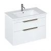 Britton Shoreditch 850mm Wall-Hung Double Drawer Vanity Unit with Brass Handles - Matt White
