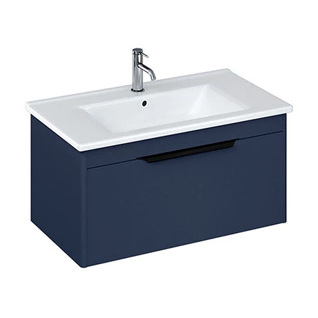 Britton Shoreditch 850mm Wall-Hung Single Drawer Vanity Unit with Black Handle - Matt Blue 1 Britton Shoreditch 850mm Wall-Hung Single Drawer Vanity Unit with Black Handle - Matt Blue
