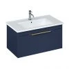 Britton Shoreditch 850mm Wall-Hung Single Drawer Vanity Unit with Brass Handle - Matt Blue