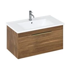 Britton Shoreditch 850mm Wall-Hung Single Drawer Vanity Unit with Brass Handle - Caramel