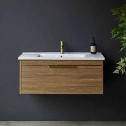 Britton Shoreditch 850mm Wall-Hung Single Drawer Vanity Unit with Brass Handle - Caramel -Vanity Units Sales Store S85SDCSQBR nd1 460
