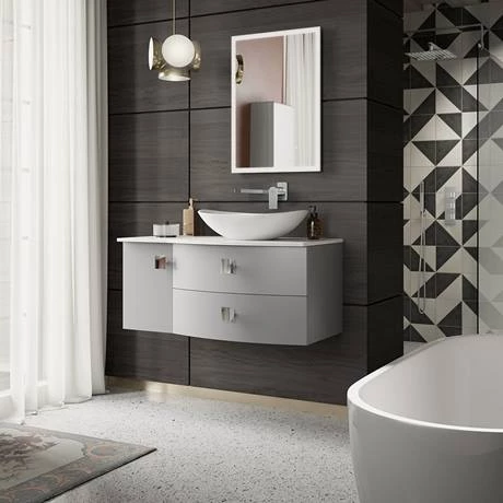 Hudson Reed Sarenna Wall Hung Countertop Vanity Unit - Dove Grey - 1000mm with White Marble Top 2 Hudson Reed Sarenna Wall Hung Countertop Vanity Unit - Dove Grey - 1000mm with White Marble Top - Image 2