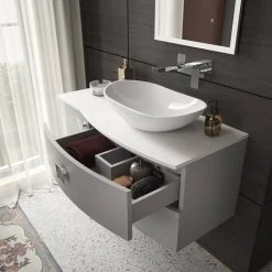 Hudson Reed Sarenna Wall Hung Countertop Vanity Unit - Dove Grey - 1000mm with White Marble Top 5 Hudson Reed Sarenna Wall Hung Countertop Vanity Unit - Dove Grey - 1000mm with White Marble Top -Vanity Units Sales Store SAR203 D2 460