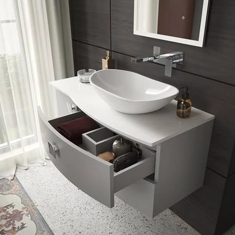 Hudson Reed Sarenna Wall Hung Countertop Vanity Unit - Dove Grey - 1000mm with White Marble Top 3 Hudson Reed Sarenna Wall Hung Countertop Vanity Unit - Dove Grey - 1000mm with White Marble Top - Image 3