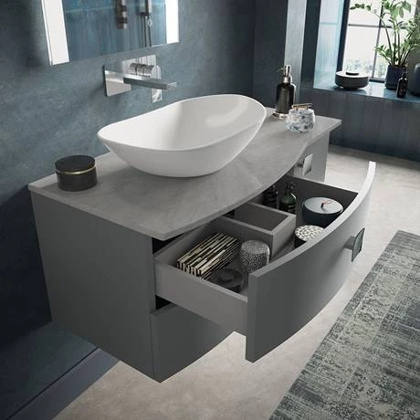 Hudson Reed Sarenna Wall Hung Countertop Vanity Unit - Dove Grey - 1000mm with Grey Marble Top 2 Hudson Reed Sarenna Wall Hung Countertop Vanity Unit - Dove Grey - 1000mm with Grey Marble Top - Image 2