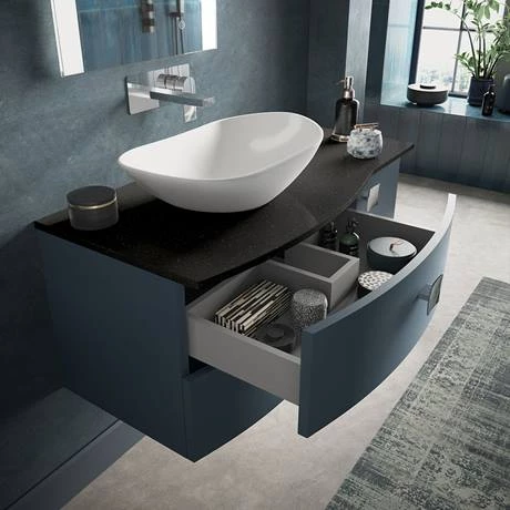 Hudson Reed Sarenna Wall Hung Countertop Vanity Unit - Mineral Blue - 1000mm with Black Marble Top 2 Hudson Reed Sarenna Wall Hung Countertop Vanity Unit - Mineral Blue - 1000mm with Black Marble Top - Image 2