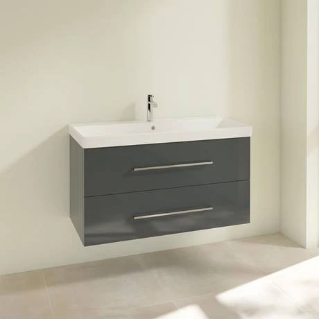 Villeroy and Boch Avento Crystal Grey 1000mm Wall Hung 2-Drawer Vanity Unit 2 Villeroy and Boch Avento Crystal Grey 1000mm Wall Hung 2-Drawer Vanity Unit - Image 2