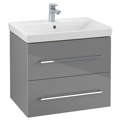 Villeroy and Boch Avento Crystal Grey 600mm Wall Hung 2-Drawer Vanity Unit 1 Villeroy and Boch Avento Crystal Grey 600mm Wall Hung 2-Drawer Vanity Unit