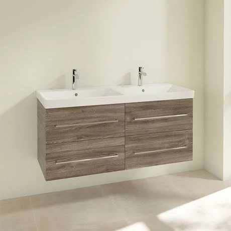 Villeroy and Boch Avento Stone Oak 1200mm Wall Hung 4-Drawer Double Vanity Unit 2 Villeroy and Boch Avento Stone Oak 1200mm Wall Hung 4-Drawer Double Vanity Unit - Image 2