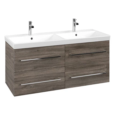 Villeroy and Boch Avento Stone Oak 1200mm Wall Hung 4-Drawer Double Vanity Unit 1 Villeroy and Boch Avento Stone Oak 1200mm Wall Hung 4-Drawer Double Vanity Unit