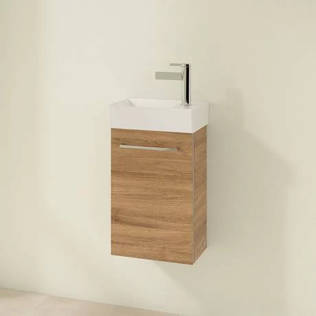 Villeroy and Boch Avento Oak Kansas 360mm Wall Hung Vanity Unit with Left Bowl Basin 2 Villeroy and Boch Avento Oak Kansas 360mm Wall Hung Vanity Unit with Left Bowl Basin - Image 2
