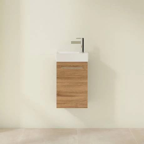 Villeroy and Boch Avento Oak Kansas 360mm Wall Hung Vanity Unit with Left Bowl Basin 3 Villeroy and Boch Avento Oak Kansas 360mm Wall Hung Vanity Unit with Left Bowl Basin - Image 3
