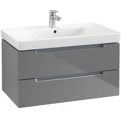Villeroy and Boch Subway 2.0 Glossy Grey 800mm Wall Hung 2-Drawer Vanity Unit