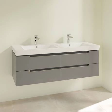 Villeroy and Boch Subway 2.0 Glossy Grey 1300mm Wall Hung Double Basin Vanity Unit 2 Villeroy and Boch Subway 2.0 Glossy Grey 1300mm Wall Hung Double Basin Vanity Unit - Image 2