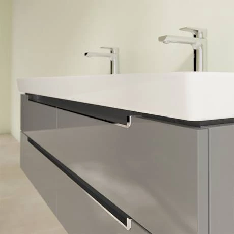 Villeroy and Boch Subway 2.0 Glossy Grey 1300mm Wall Hung Double Basin Vanity Unit 3 Villeroy and Boch Subway 2.0 Glossy Grey 1300mm Wall Hung Double Basin Vanity Unit - Image 3
