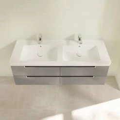 Villeroy and Boch Subway 2.0 Glossy Grey 1300mm Wall Hung Double Basin Vanity Unit 9 Villeroy and Boch Subway 2.0 Glossy Grey 1300mm Wall Hung Double Basin Vanity Unit -Vanity Units Sales Store SBDB13GG D3 460