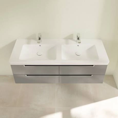 Villeroy and Boch Subway 2.0 Glossy Grey 1300mm Wall Hung Double Basin Vanity Unit 4 Villeroy and Boch Subway 2.0 Glossy Grey 1300mm Wall Hung Double Basin Vanity Unit - Image 4