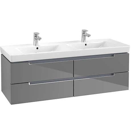 Villeroy and Boch Subway 2.0 Glossy Grey 1300mm Wall Hung Double Basin Vanity Unit 1 Villeroy and Boch Subway 2.0 Glossy Grey 1300mm Wall Hung Double Basin Vanity Unit
