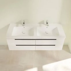 Villeroy and Boch Subway 2.0 Glossy White 1300mm Wall Hung Double Basin Vanity Unit -Vanity Units Sales Store SBDB13GW D3 460