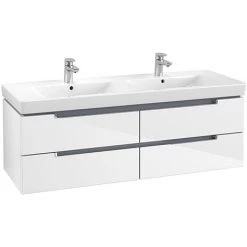 Villeroy and Boch Subway 2.0 Glossy White 1300mm Wall Hung Double Basin Vanity Unit
