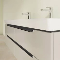 Villeroy and Boch Subway 2.0 Soft Grey 1300mm Wall Hung Double Basin Vanity Unit -Vanity Units Sales Store SBDB13SG D2 460