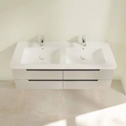 Villeroy and Boch Subway 2.0 Soft Grey 1300mm Wall Hung Double Basin Vanity Unit -Vanity Units Sales Store SBDB13SG D3 460