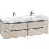Villeroy and Boch Subway 2.0 Soft Grey 1300mm Wall Hung Double Basin Vanity Unit
