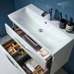 Roper Rhodes Scheme 1000mm Wall Mounted Double Drawer Unit with Ceramic Basin - Gloss Dark Clay -Vanity Units Sales Store SCH 1000 GDC D3 460