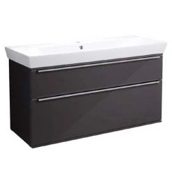 Roper Rhodes Scheme 1000mm Wall Mounted Double Drawer Unit with Ceramic Basin - Gloss Dark Clay