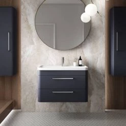 Hudson Reed Solar 800mm Wall Hung Cabinet & Basin - Indigo Blue - SOL304 -Vanity Units Sales Store SOL304 detail1 460