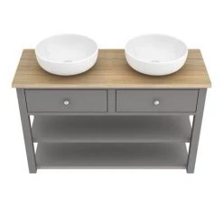 Trafalgar Countertop Basin Unit - Grey - 1240mm inc. 2 Round Basins 9 Trafalgar Countertop Basin Unit - Grey - 1240mm inc. 2 Round Basins -Vanity Units Sales Store TRF12WTGRY BAS D3 460