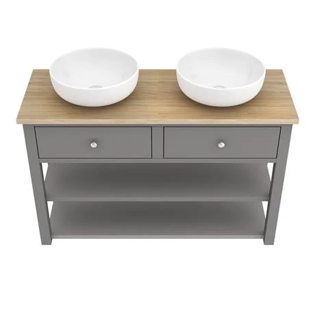 Trafalgar Countertop Basin Unit - Grey - 1240mm inc. 2 Round Basins 4 Trafalgar Countertop Basin Unit - Grey - 1240mm inc. 2 Round Basins - Image 4