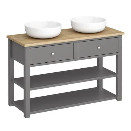 Trafalgar Countertop Basin Unit - Grey - 1240mm inc. 2 Round Basins 2 Trafalgar Countertop Basin Unit - Grey - 1240mm inc. 2 Round Basins - Image 2