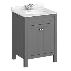 Trafalgar 610mm Grey Vanity Unit with White Marble Basin Top