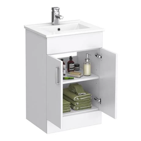 Toreno Small Vanity Sink With Cabinet - 500mm Modern High Gloss White 2 Toreno Small Vanity Sink With Cabinet - 500mm Modern High Gloss White - Image 2