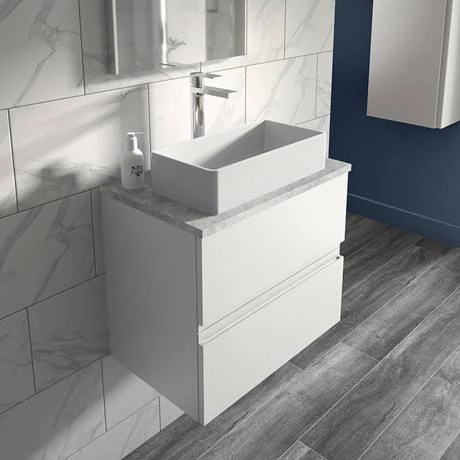 Hudson Reed Urban 600mm Satin White Vanity Unit - Wall Hung 2 Drawer Unit with Grey Worktop 2 Hudson Reed Urban 600mm Satin White Vanity Unit - Wall Hung 2 Drawer Unit with Grey Worktop - Image 2