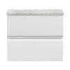 Hudson Reed Urban 600mm Satin White Vanity Unit - Wall Hung 2 Drawer Unit with Grey Worktop