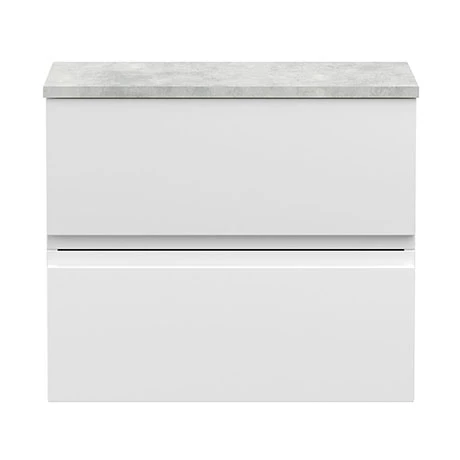 Hudson Reed Urban 600mm Satin White Vanity Unit - Wall Hung 2 Drawer Unit with Grey Worktop 1 Hudson Reed Urban 600mm Satin White Vanity Unit - Wall Hung 2 Drawer Unit with Grey Worktop