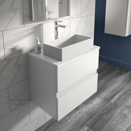 Hudson Reed Urban 600mm Satin White Vanity Unit - Wall Hung 2 Drawer Unit with White Worktop 2 Hudson Reed Urban 600mm Satin White Vanity Unit - Wall Hung 2 Drawer Unit with White Worktop - Image 2