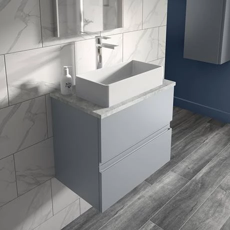 Hudson Reed Urban 600mm Satin Grey Vanity Unit - Wall Hung 2 Drawer Unit with Grey Worktop 2 Hudson Reed Urban 600mm Satin Grey Vanity Unit - Wall Hung 2 Drawer Unit with Grey Worktop - Image 2