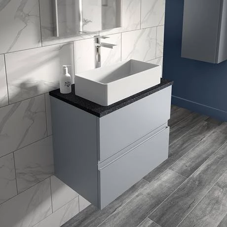 Hudson Reed Urban 600mm Satin Grey Vanity Unit - Wall Hung 2 Drawer Unit with Black Worktop 2 Hudson Reed Urban 600mm Satin Grey Vanity Unit - Wall Hung 2 Drawer Unit with Black Worktop - Image 2