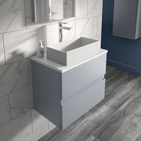 Hudson Reed Urban 600mm Satin Grey Vanity Unit - Wall Hung 2 Drawer Unit with White Worktop 2 Hudson Reed Urban 600mm Satin Grey Vanity Unit - Wall Hung 2 Drawer Unit with White Worktop - Image 2