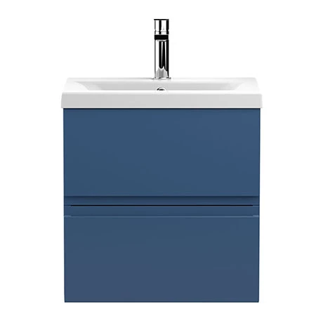 Hudson Reed Urban Satin Blue 500mm Wall Hung 2-Drawer Vanity Unit - URB302A 1 Hudson Reed Urban Satin Blue 500mm Wall Hung 2-Drawer Vanity Unit - URB302A