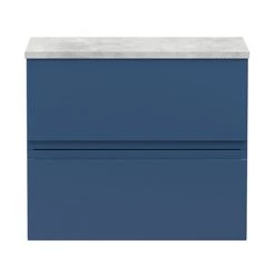 Hudson Reed Urban 600mm Satin Blue Vanity Unit - Wall Hung 2 Drawer Unit with Grey Worktop