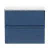 Hudson Reed Urban 600mm Satin Blue Vanity Unit - Wall Hung 2 Drawer Unit with White Worktop