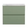 Hudson Reed Urban 600mm Satin Green Vanity Unit - Wall Hung 2 Drawer Unit with Grey Worktop