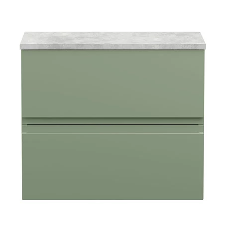 Hudson Reed Urban 600mm Satin Green Vanity Unit - Wall Hung 2 Drawer Unit with Grey Worktop 1 Hudson Reed Urban 600mm Satin Green Vanity Unit - Wall Hung 2 Drawer Unit with Grey Worktop